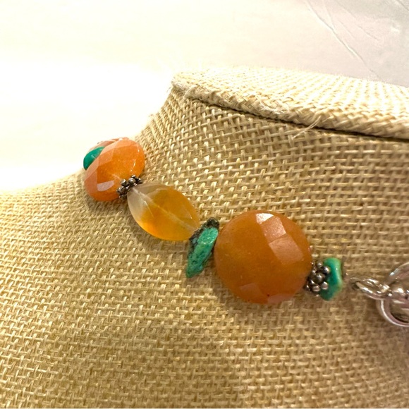 Gorgeous Genuine Carnelian / Agate Gemstone and turquoise chips, silver tone - Picture 9 of 12